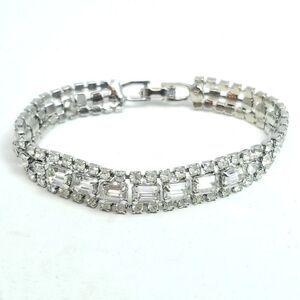 Vintage Rhinestone Bracelet, Rectangle Shape Rhinestones, Retro 50s Sparkle